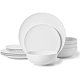 HOMBENE Dinnerware Set, 12 Piece Porcelain Dinnerware with Plates, Bowls and Dishes, Modern Dish Set for 4