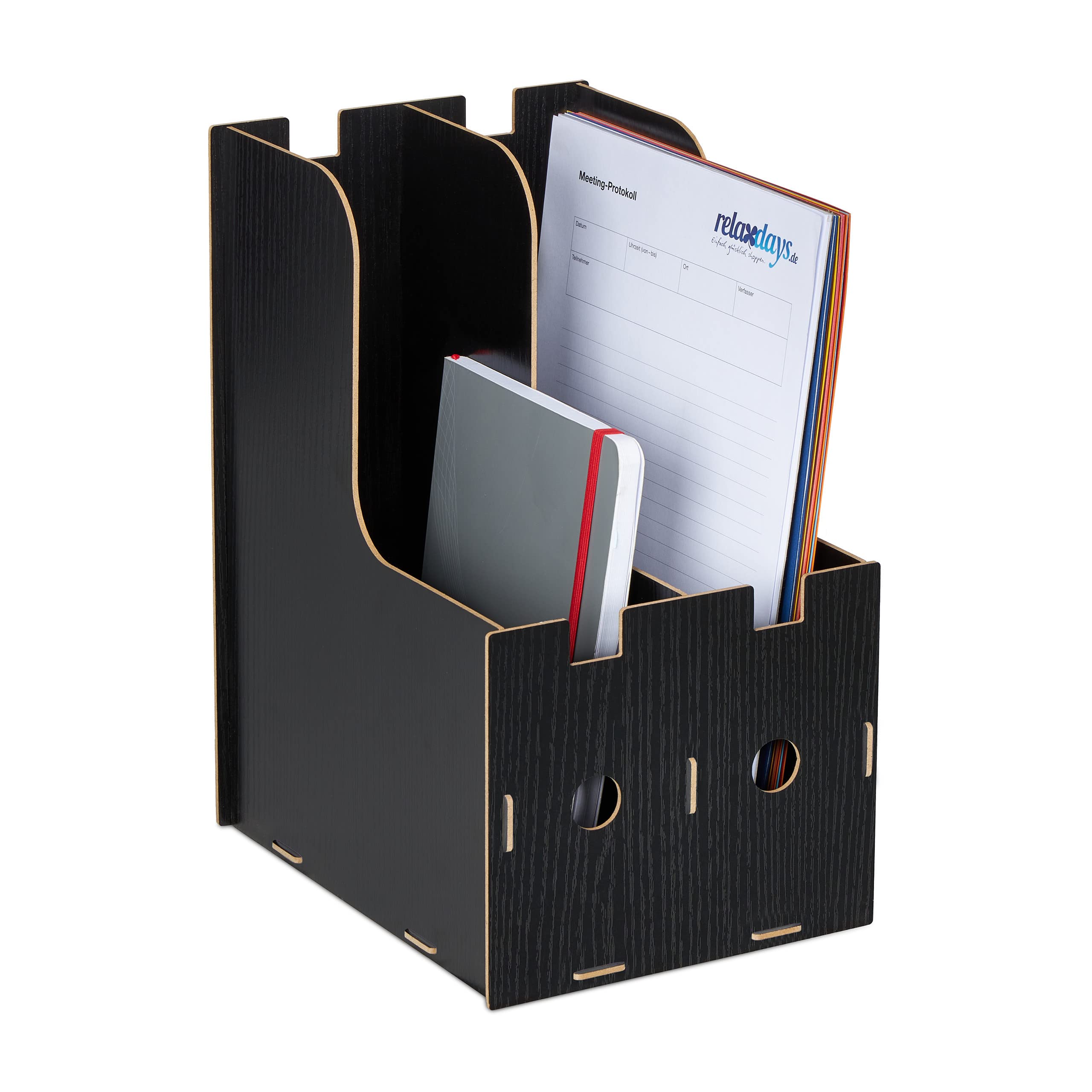 Relaxdays Filing Cabinet with 2 Compartments, DIN A4-C4 Format, DIY MDF Sturdy Organiser, HWD: 32 x 18.5 x 24 cm, Black, Fibreboard