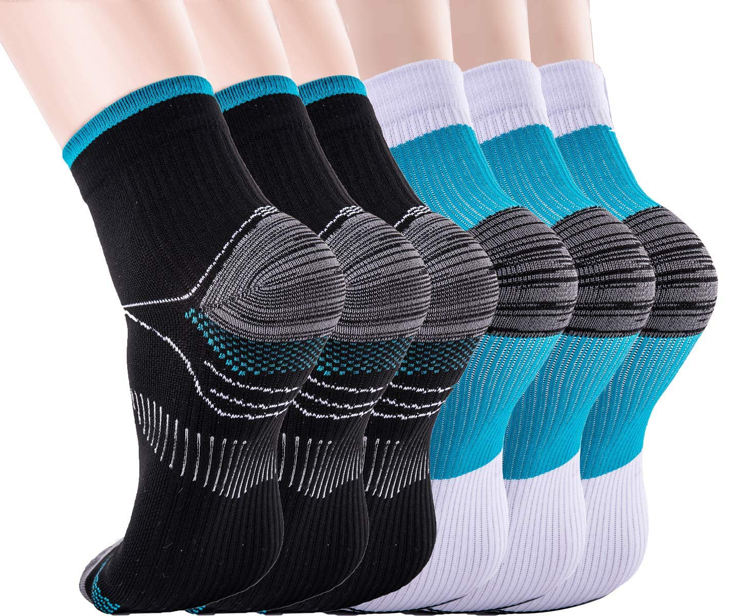 Compression Socks for Women & Men-Upgraded Sport Plantar Fasciitis Arch Support- Low Cut Compression Foot Socks Best for Athletic Sports, Running, Medical, Travel, Pregnancy (6 Pairs)