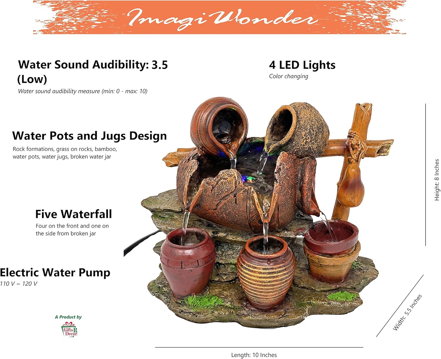 GiftsRDecor Indoor Tabletop Fountain Water Jars and Bamboo: Home & Kitchen