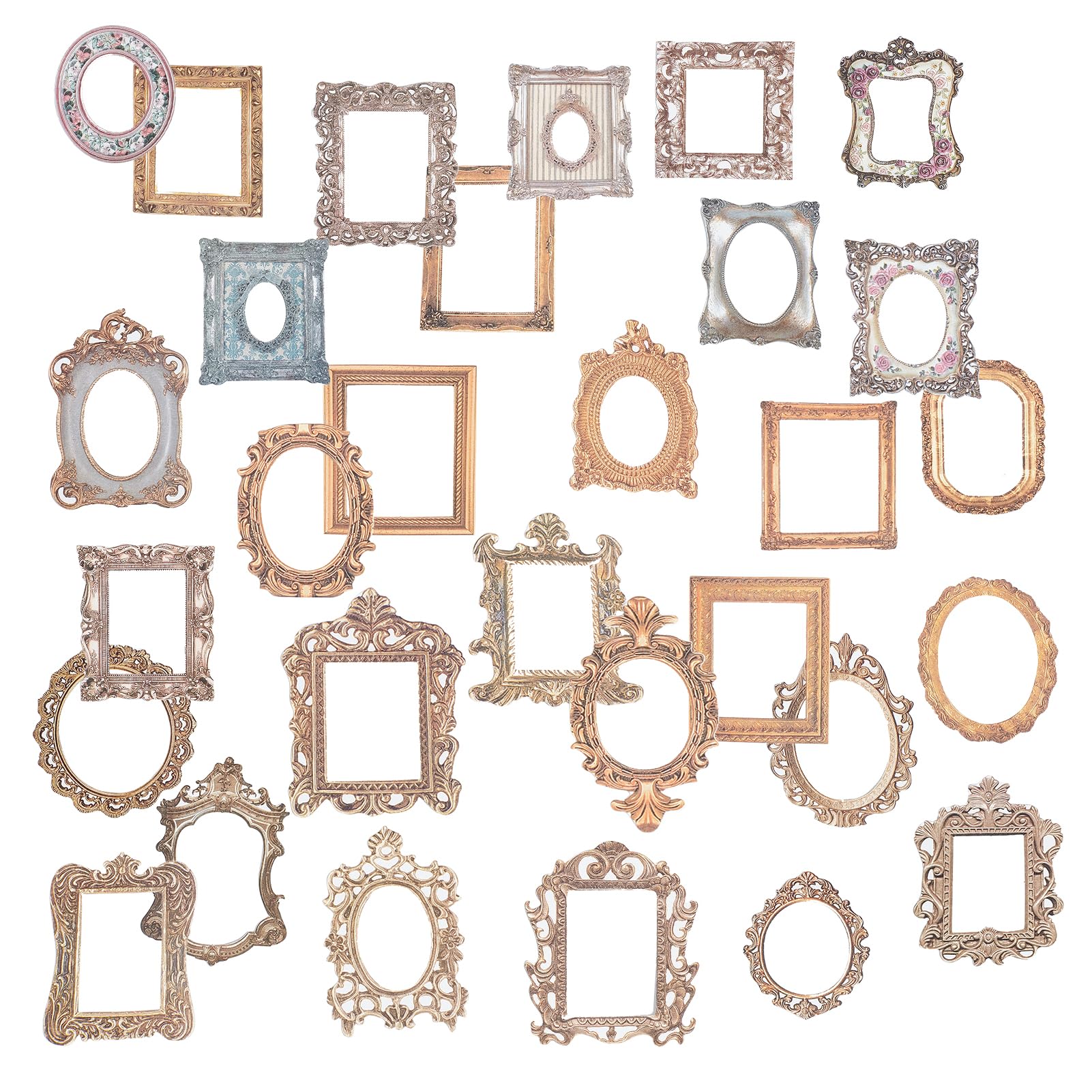 NICENEEDED 180 Pcs Scrapbook Window Frame Cutout, Vintage Photo Scrapbooking Decorative Paper, Hollow Lace Paper Frames Cutouts Aesthetic Decor Embellishments Supplies for Junk Journaling Card Making