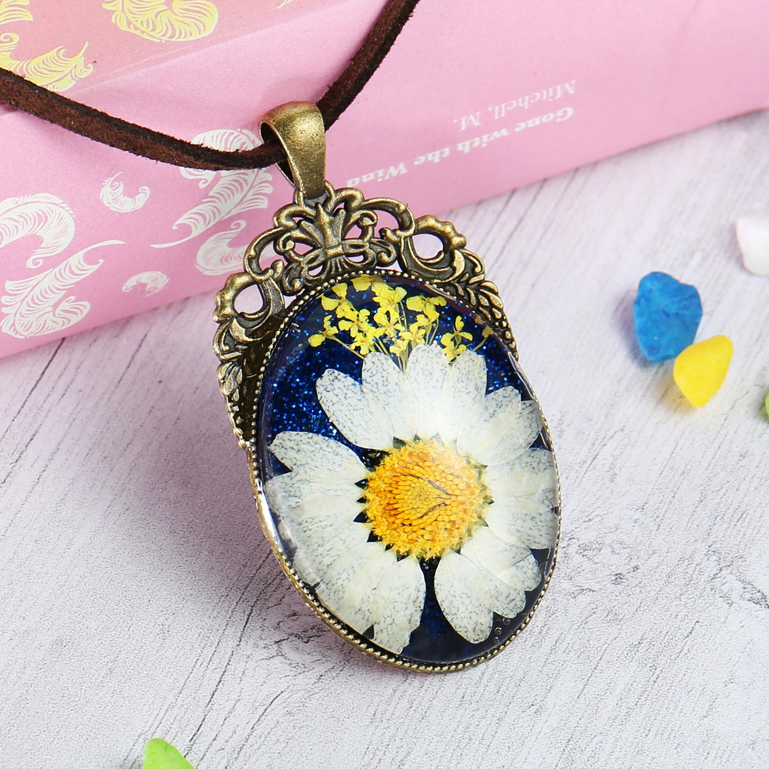 ElfElfElf ELF1441 Handmade Women\'s & Girls\' Necklace with Real Dry Flower White 5