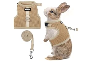 AIITLE Breathable Bunny Harness and Leash Set, Adjustable Straps & Magic Tape Design, Comfort Fit Vest for Puppies, Cats, Squirrels, Rats, Bunnies, Ferrets, Outdoor Walking, Khaki S