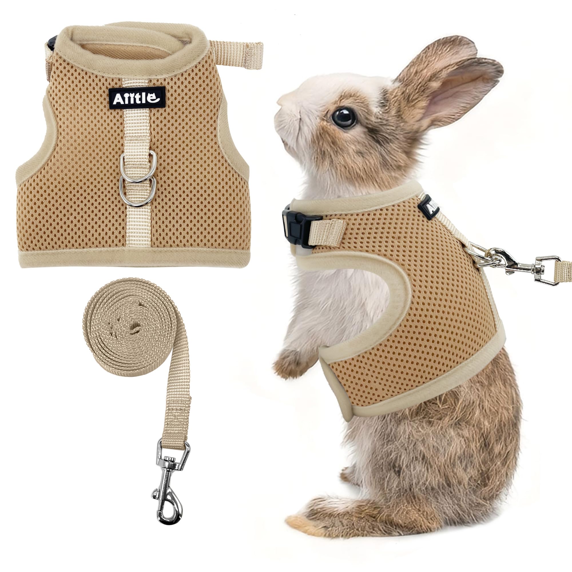 Photo 1 of AIITLE Breathable Bunny Harness and Leash Set, Adjustable Straps & Magic Tape Design, Comfort Fit Vest for Puppies, Cats, Squirrels, Rats, Bunnies, Ferrets, Outdoor Walking, Khaki S