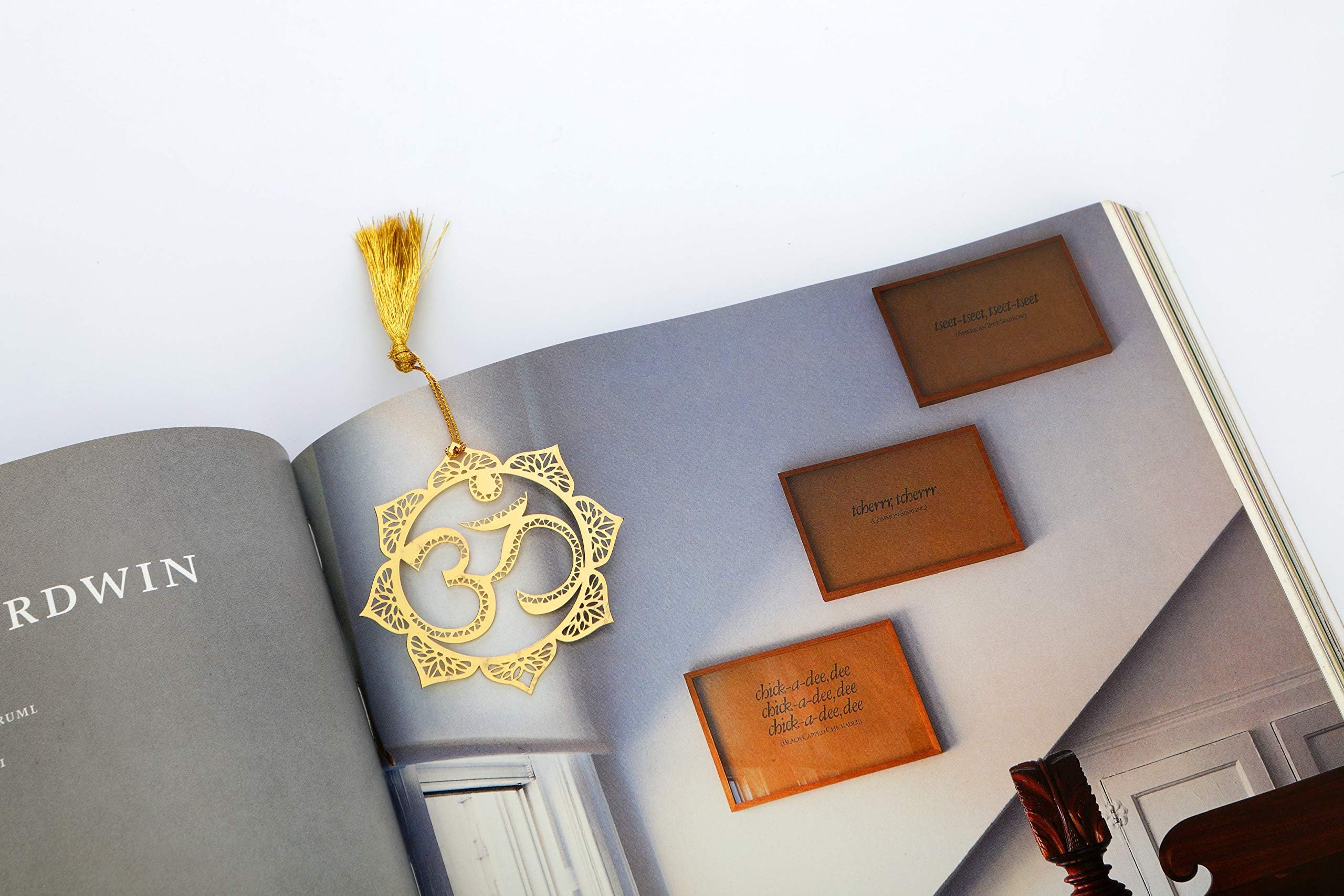 ADORAA's AUM/OM Symbol in Floral Pattern Golden Brass Metal Bookmark with Golden Tassel - Perfect Gift for Friends & Family