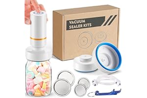Nutri-Seal Electric Mason Jar Vacuum Sealer Kit - Fits Wide & Regular Mason Jars - Electric Vacuum Sealer For Mason Jars & Vacuum Seal Containers - Vacuum Sealer For Jars w/Lids (White/Blue)