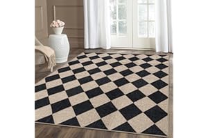 Lahome Checkered Easy Jute 5x7 Area Rugs, Washable Outdoor Patio Rug for Living Room Diamond Indoor Outdoor Carpet, Farmhouse Geometric Non Slip Black Carpet for Backyard Dining Room