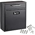 AdirOffice Wall Mount Mailbox - Combination Mailbox with Keys- Durable Wall Mounted Locking Mailbox and Cash Drop Box for House, Apartments and Bussiness After Hours Deposits (Medium, Black)