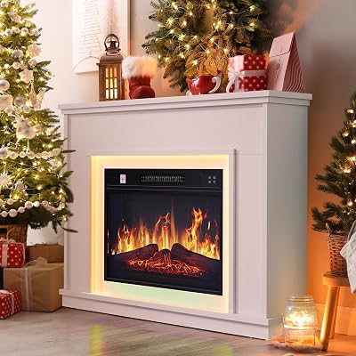 YITAHOME White Electric Fireplace Suite 39" with 7-Day Remote Control LED Flame