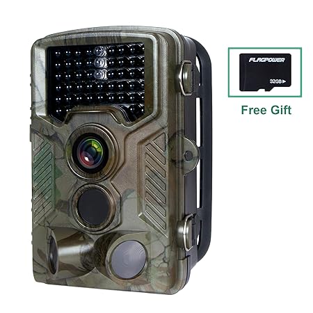 FLAGPOWER Wildkamera mit SD Karte 32GB, Wildkamera mit Bewegungsmelder 16MP 1080P Full HD Nachtsichtkamera 20m Infrarote 120°