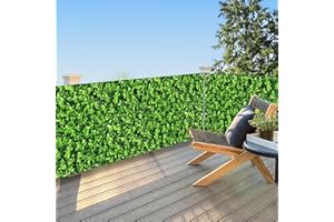 UPGRADE 4'x50'Customized PVC Printed Balcony Privacy Screen Fence, 450 GSM Outdoor Fence Cover with Zip Ties, Green Leaves Decorative Panel for Courtyards, Pools, and Balconies