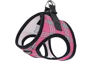 Bark Appeal Raspberry Plaid Step-in Dog Harness for Small-Medium Pets – Updated Sizing, Re-Measuring is Essential – Soft Vest Harness – Anti-Choke with Adjustable Strap & Heavy Duty Clip – L