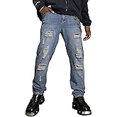 MZNBURAM Men's Non-Stretch Regular Fit Straight-Leg Denim Pants Jeans