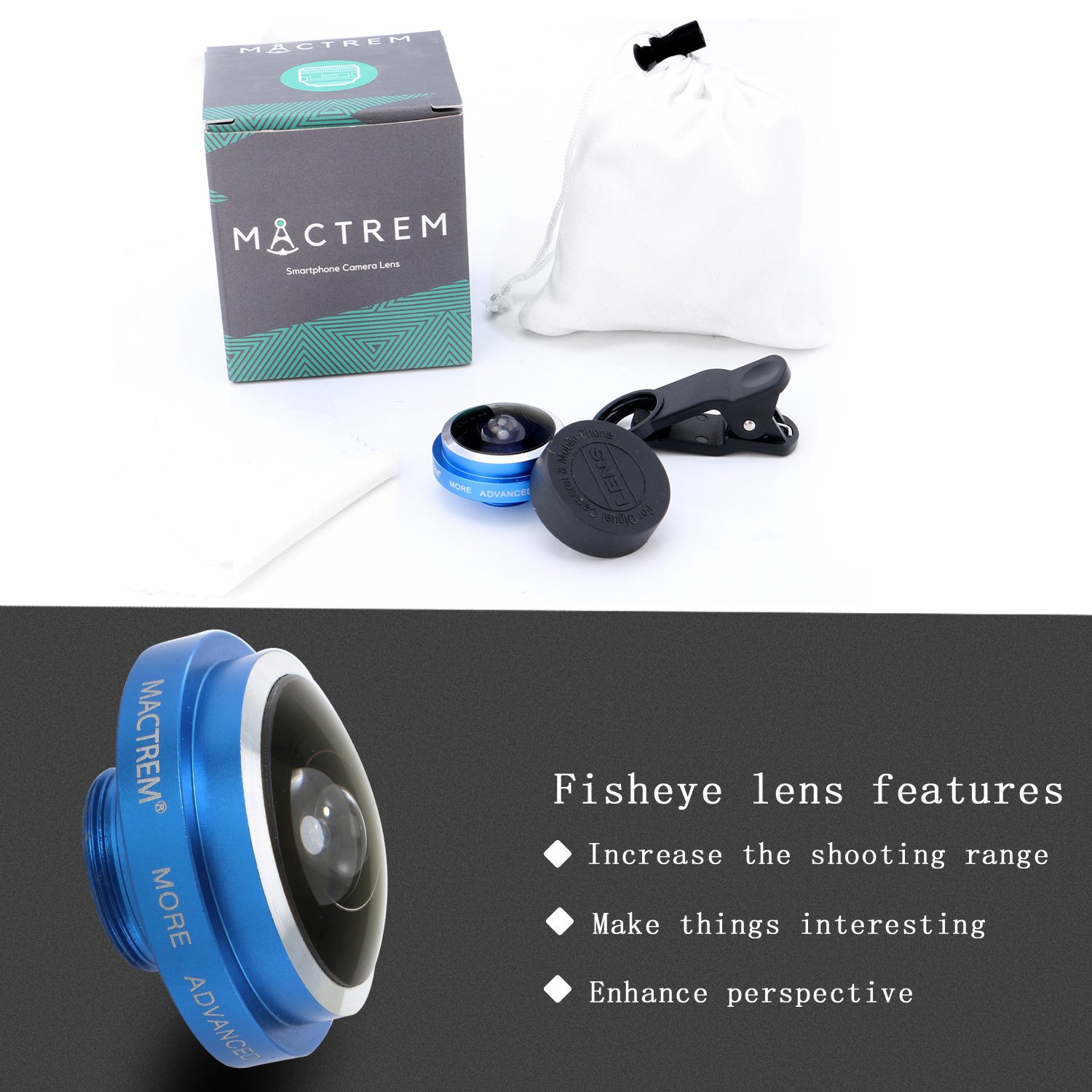 Mactrem 235° Fisheye Smartphone Lens, Works with Most Smartphones, for iPhone 7/7 Plus/6/6s/6s Plus/5/5s/4/SE/Samsung S7 S6 S5 HTC Huawei