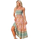 Allegra K Boho Floral Dress for Womens Spaghetti Strap Flowy Smocked Tiered Maxi Dresses