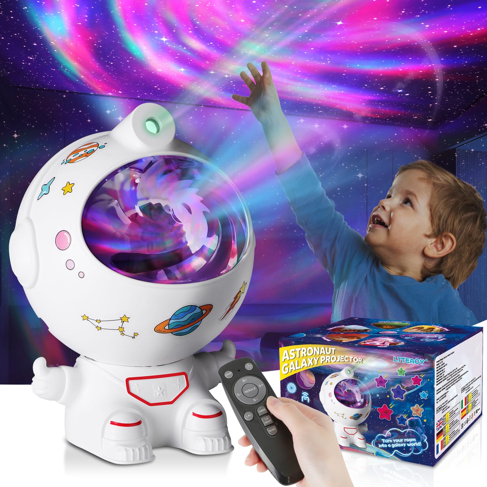 Ltteaoy Kids Sensory Lights for Autism, Astronaut Galaxy Night Light Projector Bedroom Adjustable Brightness&Timable, Adhd Sleep Aid,Birthday Gift