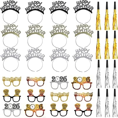 BFSYRR 36 Pcs New Year Party Decorations 2026 Headband Glasses Whistle