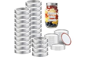 48 Pcs Mason Jar Lids, 86MM Wide Mouth Canning Lids and Bands, 24 Set Split-Type Reusable Safe Leakproof Lids with Silicone S