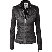 Lock and Love LL WJC1044 Women's Faux Leather Moto Biker Jacket