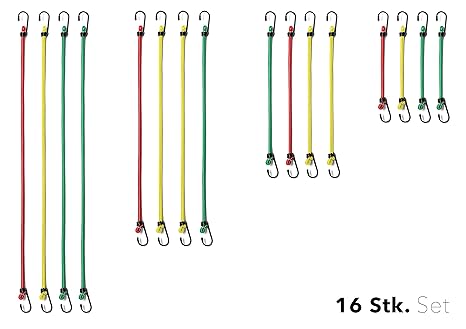 kimedo Gepäckspanner mit Haken 16er Set - in 4 Größen reißfest und robust Spanngurte Expanderseile Planenspanner