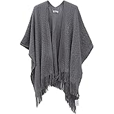 Knit Shawl Wrap for Women - Soul Young Ladies Fringe Knitted Poncho Cardigan Cape