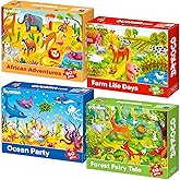 QUOKKA Jigsaw Puzzles for Kids Ages 3-5 – 4 x 60 Pieces Floor Puzzle Game for Toddlers 4-8 yo – Preschool Toys Learning Farm,