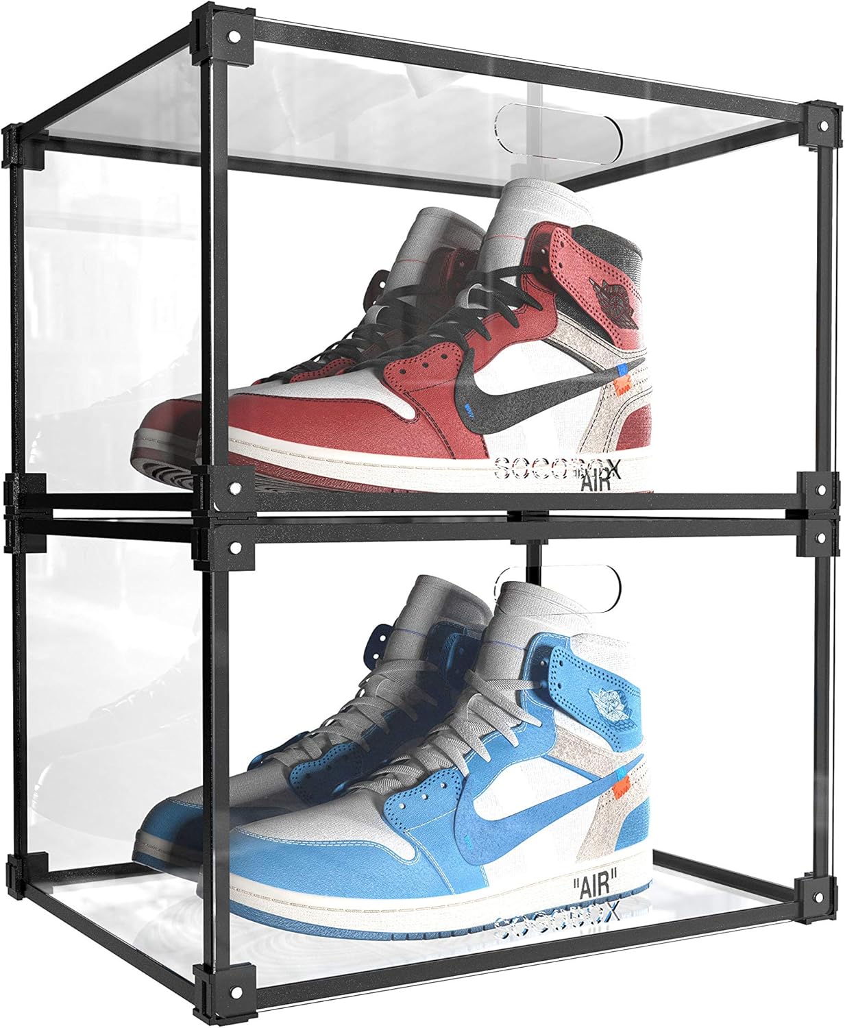 clear shoe box drawers on Amazon Com Sogobox Clear Acrylic Shoe Box Foldable Stackable Plastic Shoe Box As Shoe Box Storage Containers And Organizer With Magnetic Side Opening Door Can Fully Transparent For Display Sneakers 2 Pack Home Improvement