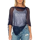 SHU-SHI Womens Sheer Knit Poncho Shrug Lightweight Cover Up One Size Fits Most