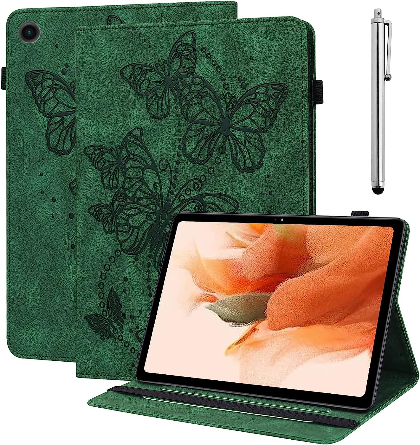 GLANDOTU Lenovo Tab M10 3rd Generation 2022 10.1 Inch Case, Fold Stand Function Cover, Butterfly Folio Flip PU Leather Tablet Case for Lenovo Tab M10 3rd Gen TB-328FU/TB-328XU(with Stylus pen)-Green
