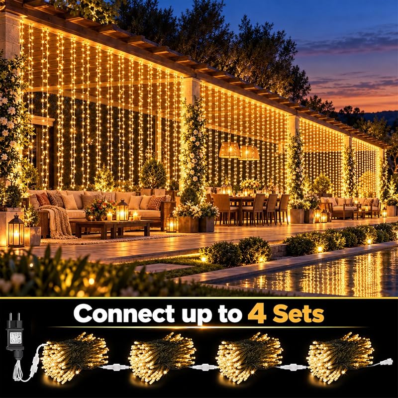Cortina de luz com ficha, 6Mx3M 600LED Branco Quente — foto 5 de 8