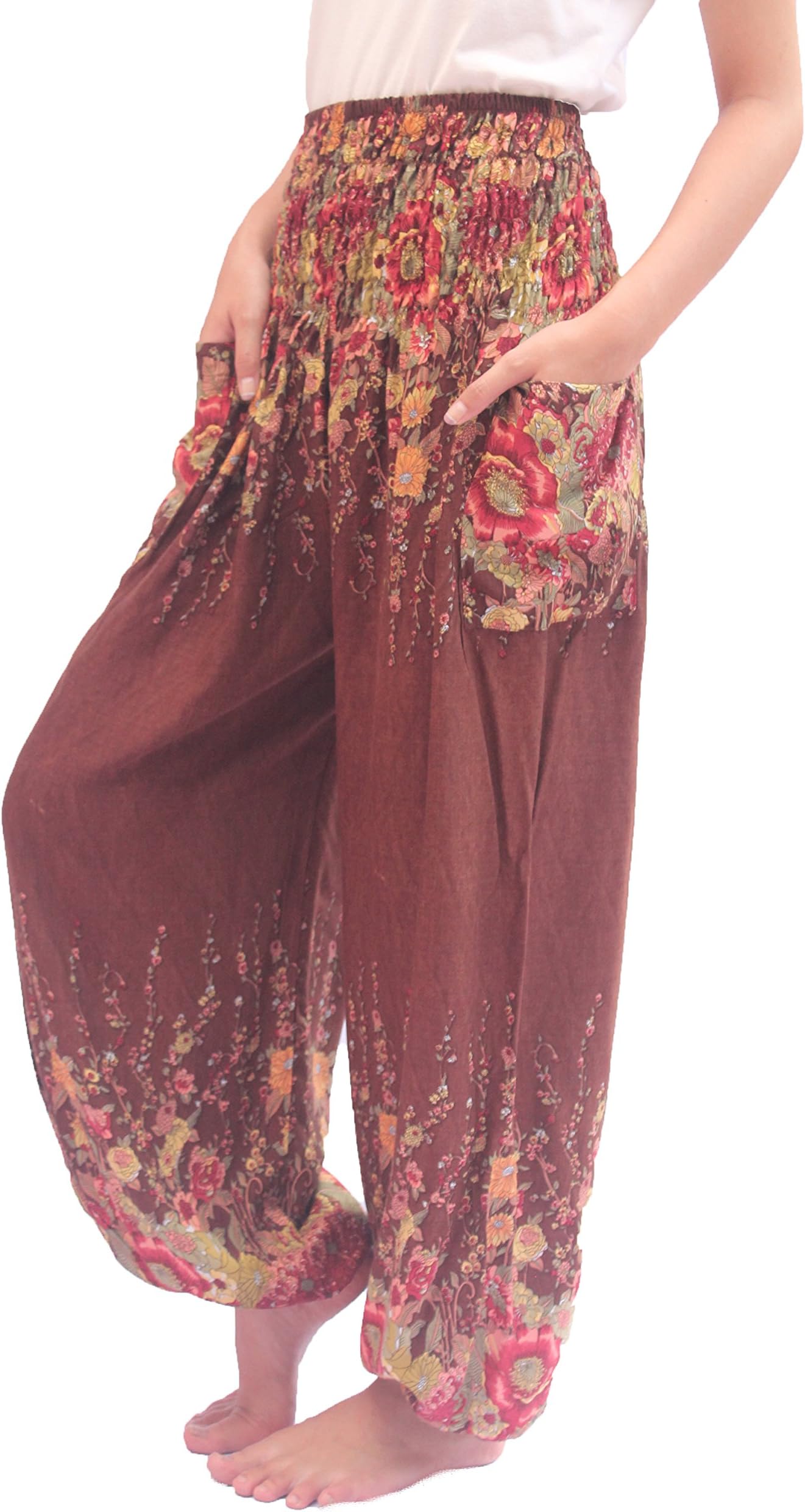 ChiangmaiThaiShop Harem Pant Yoga Bohos Extra Size for Men & Women Elastic Waist Smocks Rayon