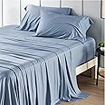 Bedsure California King Sheet Set, Cooling Sheets, Rayon Derived from Bamboo, Breathable & Soft Deep Pocket Up to 16 Inches, Hotel Luxury Silky Bedding, Bedsheet & Pillowcases, Mineral Blue
