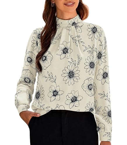 Allegra K Chiffon Shirt for Women's Work Office Mock Neck Long