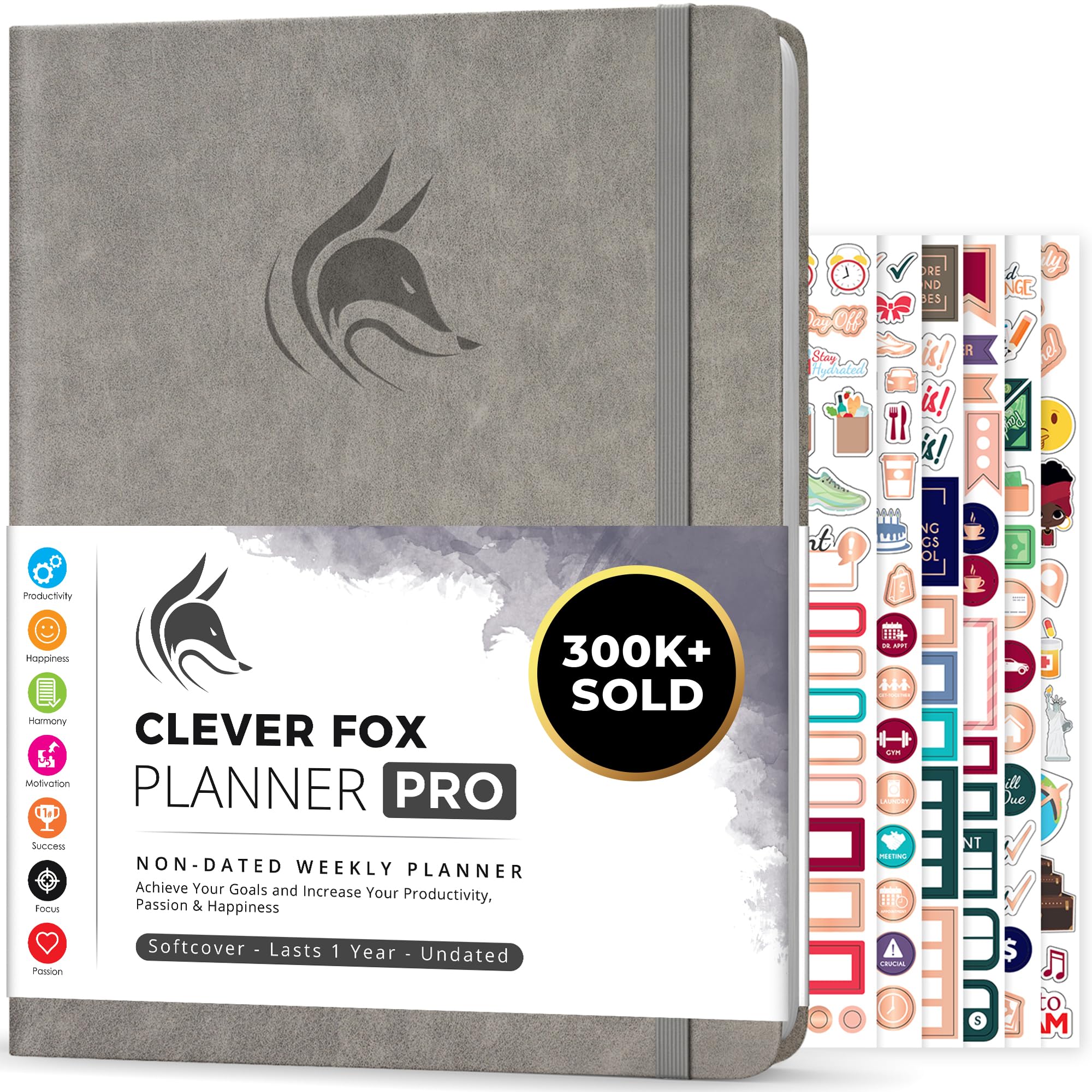 Clever Fox Planner PRO – Weekly & Monthly Life Planner to Increase Productivity, Time Management and Hit Your Goals, 21.5x28cm (Grey)
