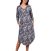 PNAEONG Nightgowns for Women Soft Cotton Long Sleeve Night Gowns Adult Sleepwear V Neck Nightshirt Comfy Sleepshirts