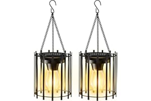 KOOPER Solar Lanterns Outdoor Waterproof, 14.56" Upgraded Bright Hanging Solar Lights Outdoor Lanterns Decorative, Auto ON/Off Metal Hanging Lantern Lights for Pathway Yard Patio Garden Decor 2 Pack