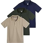 Real Essentials 3 Pack: Boy's Short Sleeve Polo Shirt - School Uniform Active Performance Golf (Ages 4-16)