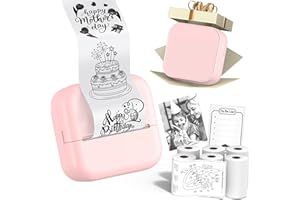 Mandizza Sticker Maker - Pocket Inkless Thermal Printer, M02L Bluetooth Sticker Maker Machine,Mini Printer with 6 Rolls Non-Adhesive Paper, Present for Birthday, Photos, Study Notes, Scrapbook, Pink