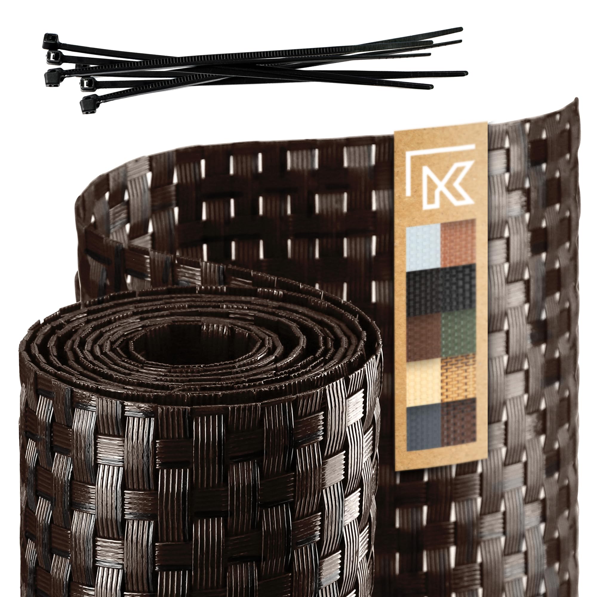 KADAX Fence Tape, Synthetic Rattan Tape in Several Colours, Weatherproof Privacy Screen Strips for Garden, Balcony, Terrace, Durable Fence Screen (19 x 255 cm, Black/Brown)