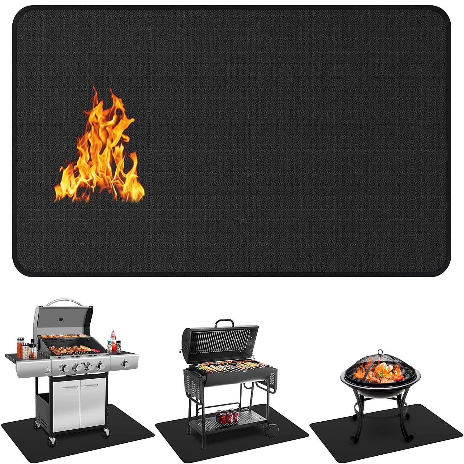 Fireproof Mat for Deck Protection - 60x40" (150x100cm) - Reusable Ember Mat for Fire Pit - Square Patio Mat for Ultimate Protection