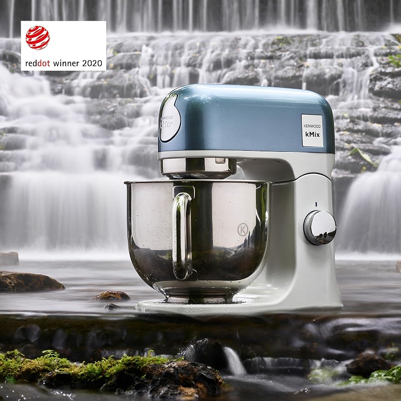 kMix - Robô de pastelaria multifunções com taça de aço inoxidável de 5 L, motor de 1000 W, corpo metálico, kit de pastelaria, 3 acessórios e tampa splash, azul (KMX760ABL)
