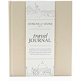 DUNCAN & STONE PAPER CO. Travel Journals - Elegant Journaling Notebook To Record All Your Travel Adventures, & More - Linen Hardcover Journal Up To 15 Trips (Sand,110 Page)