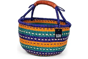 Bolga Zaare Market Basket, Handmade in Ghana Africa by Women Artisans (Colorful, Large) (16"-18" Diameter x 9"-10" H) (1 basket)