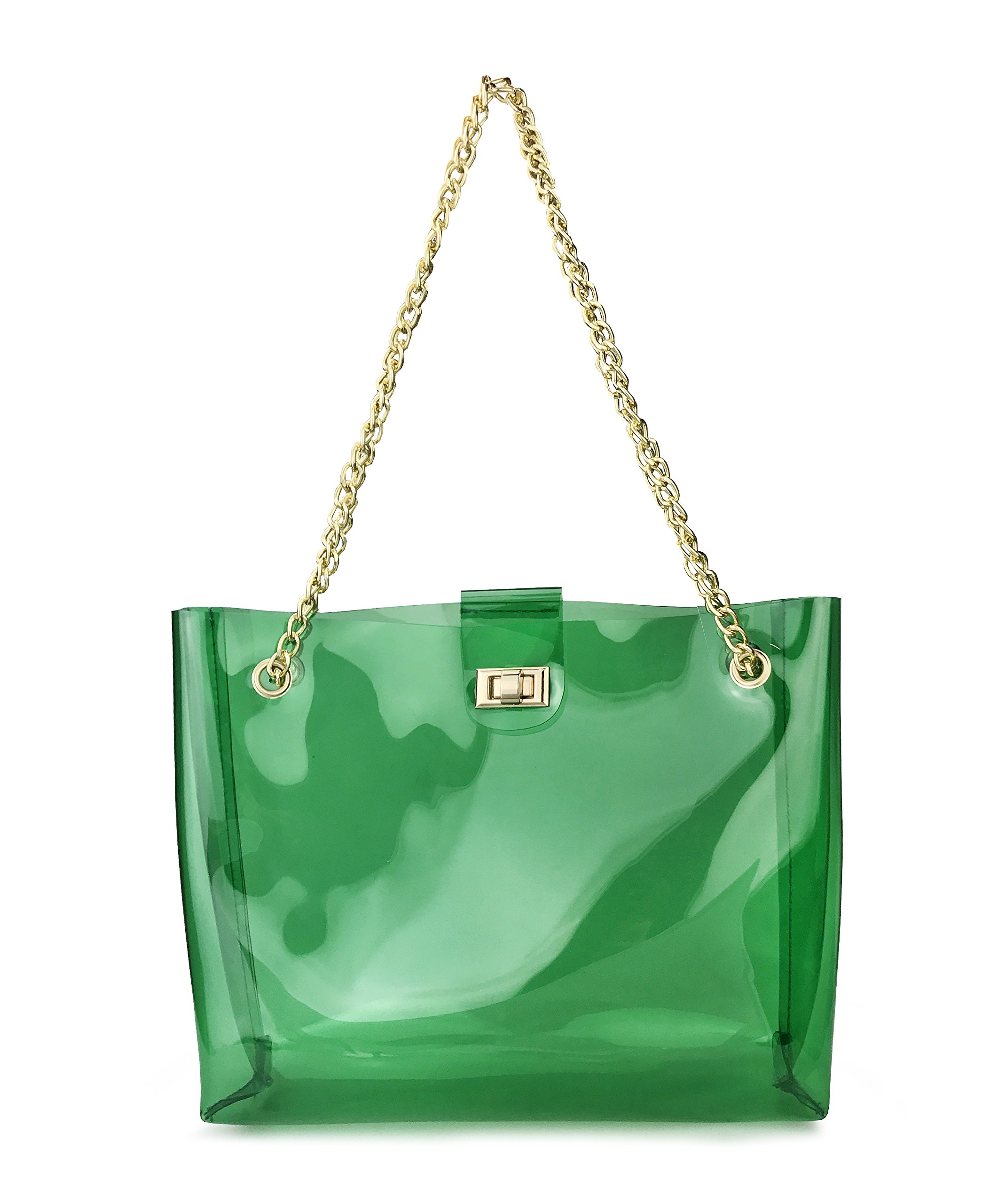 Hoxis Multifunction Clear Chain Tote with Turn Lock Womens Shoulder Handbag (Green)