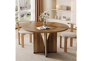 Tribesigns 39.37-Inch Round Dining Table for 4 People, Farmhouse Kitchen Dinner Table with Wooden Tabletop and Legs, Space-Sa