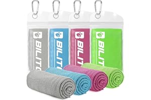 BILITOK Superfiber Ice Towel Neck, Soft Breathable Cold Towel Cooling, Yoga, Sports, Golf, Gym, Camping, Running, Fitness, Exercise and More Activities, 4 Packs (Blue/Green/Rose red/Gray)