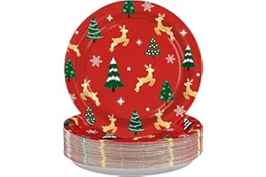GRENCIAN Greencian 50Pcs Christmas Tree Paper Plates 10" Christmas reindeer Heavy Duty Party Plates Xmas Disposable Tableware for Xmas Holiday Party Decorations