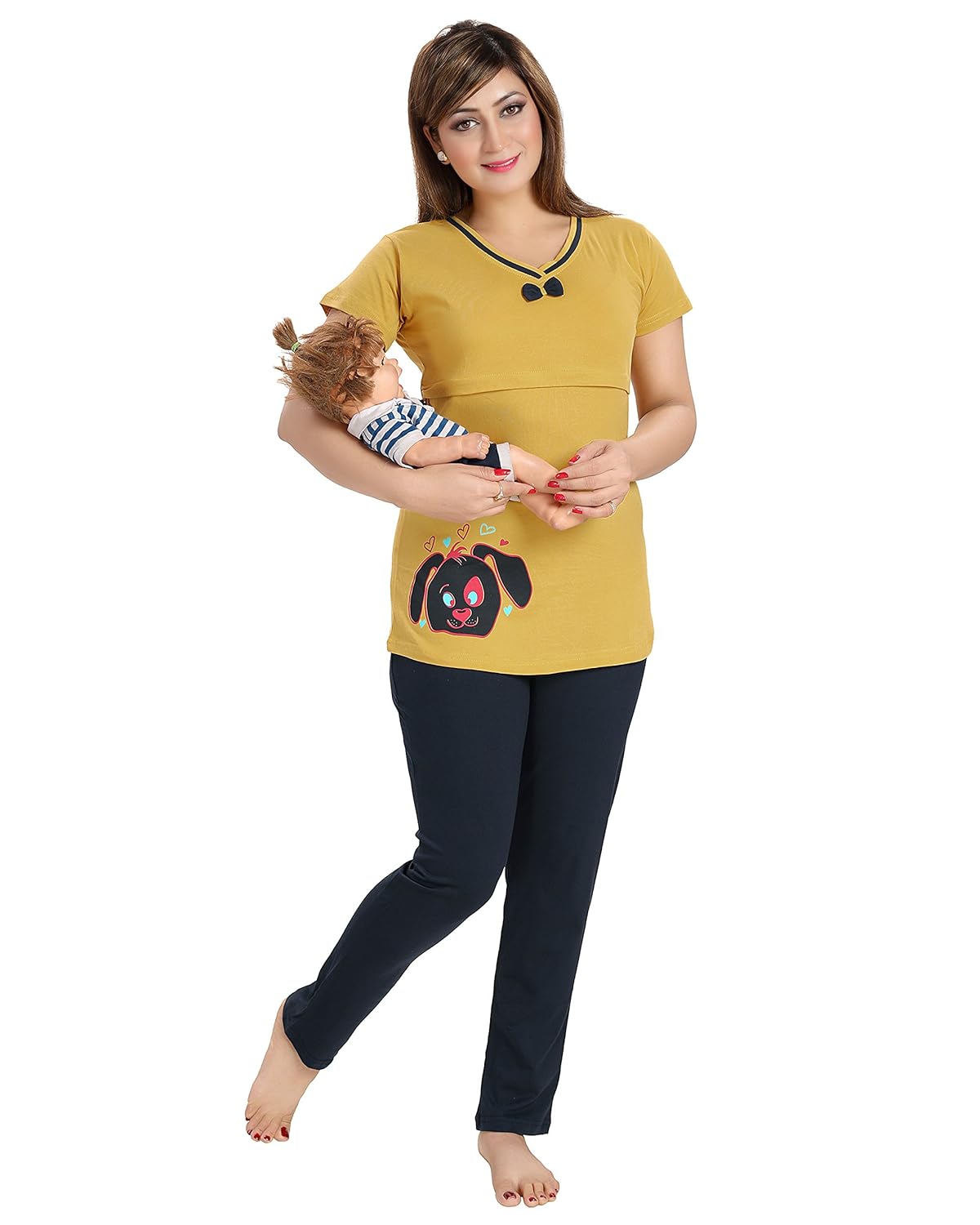 av2 women's cotton maternity and feeding night dress