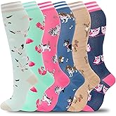 fenglaoda Compression Socks Women Men 6 Pairs, Knee High Best Support Circulation Socks for Running, Travel, Flight, Nurse