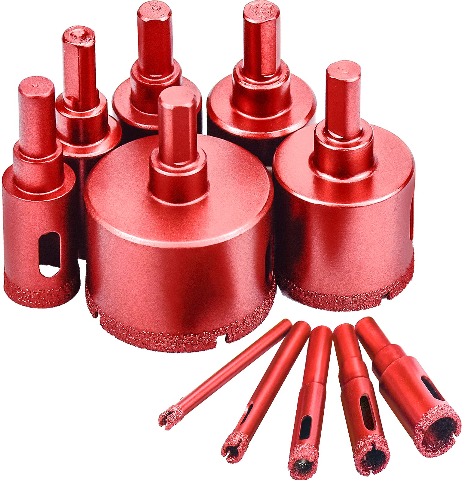 11 Pcs Tile Hole Cutter Set Diamond Drill Bit Kit Brazing Core Hole Saw Set Hole Saws Mandrels 6mm - 50mm, Hollow Core Drill Bit Set for Glass, Porcelain, Ceramic, Granite Stone